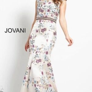 Jovani Floral Prom Dress - Cream and Purple